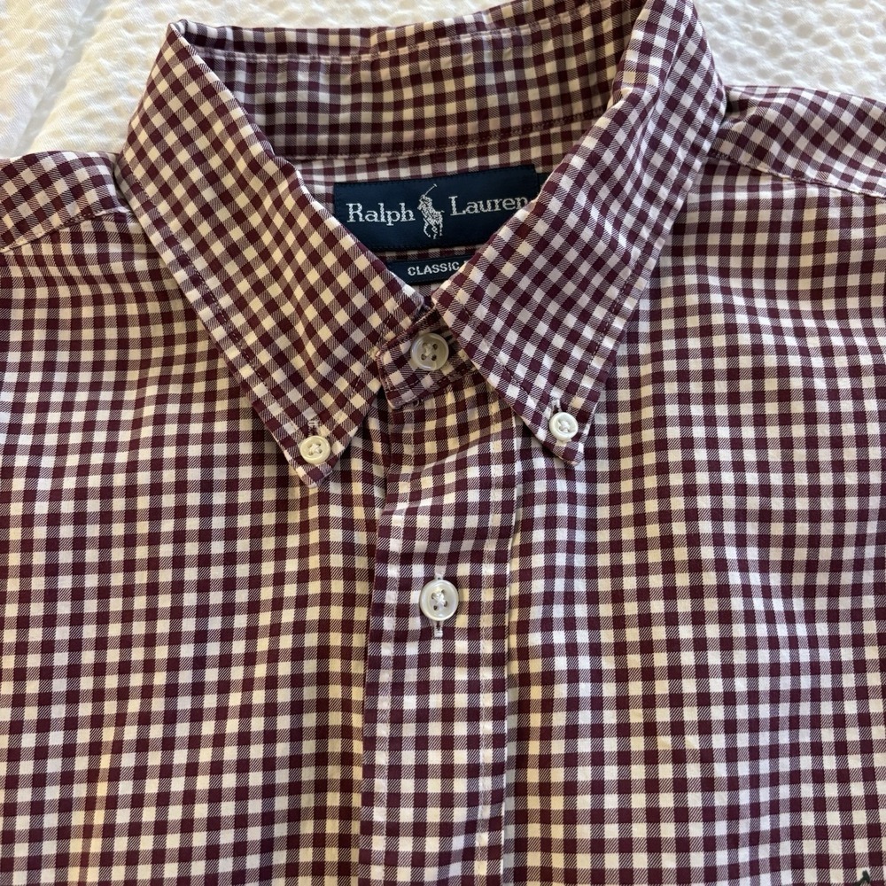 POLO RALPH LAUREN CLASSIC FIT Gingham Check LongSHIRT Red Green Pony MENS XL EUC